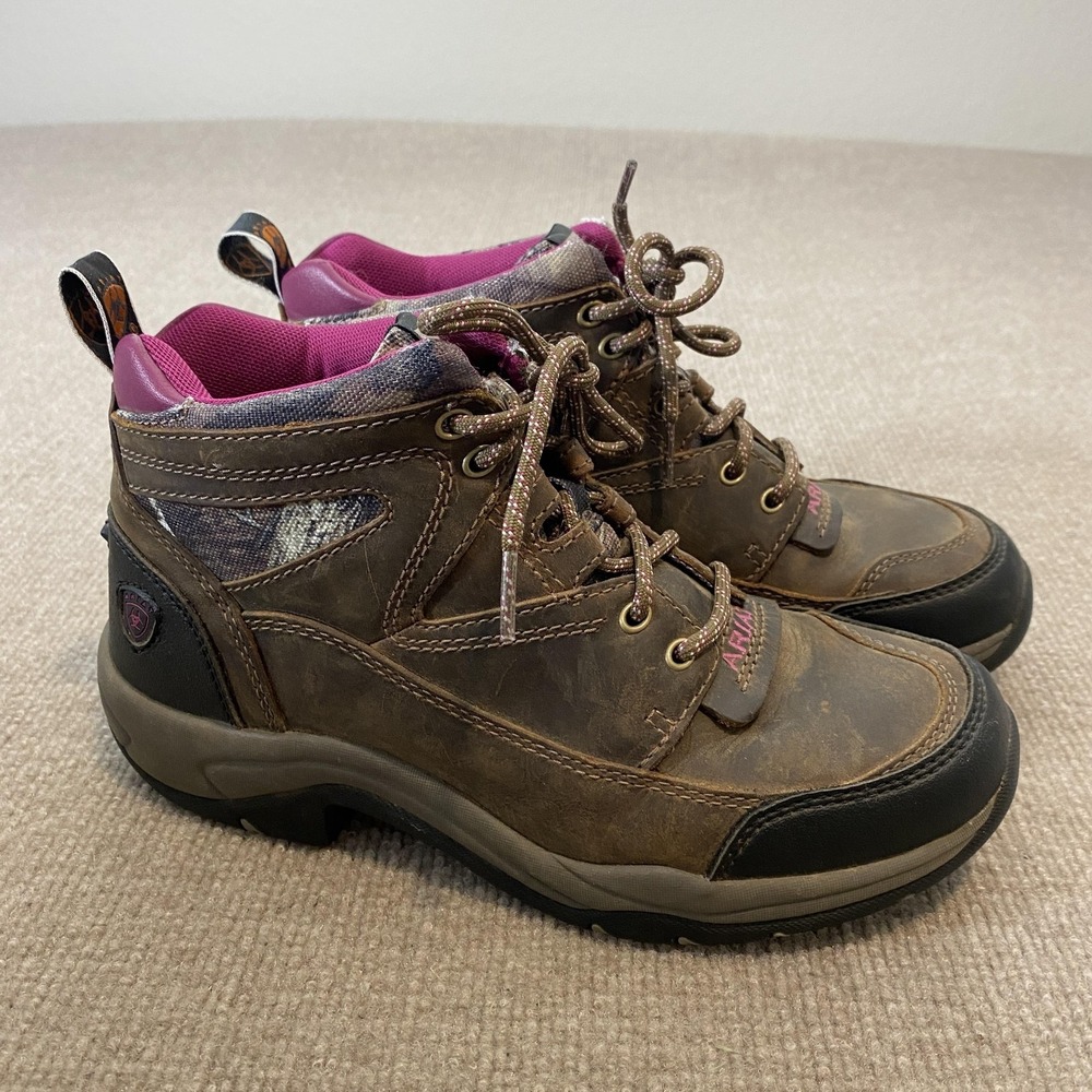 Ariat Brown Leather Ankle Boots with Pink Lining